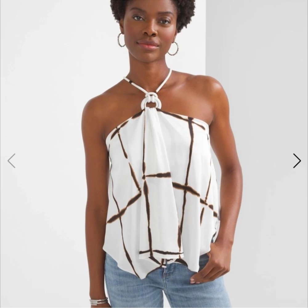 White House Black Market Geometric Halter Top Large White Brown